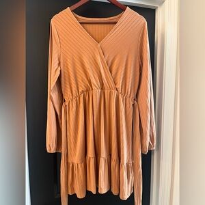 Coral Long Sleeve Dress with bottom crossover